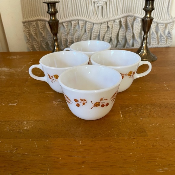 Pyrex Other - Vintage Pyrex harvest wheat milk glass cups set 4